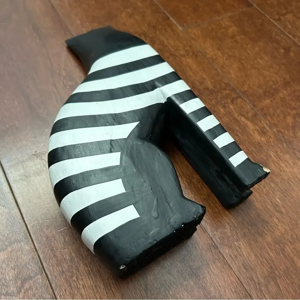 Laurel Burch Style Vintage Pair of Striped Black and White Cat Wooden Figurines